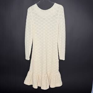 Tibi M Womens 100% Lamb Wool Sweater Dress Ruffle Hem Cream Vintage